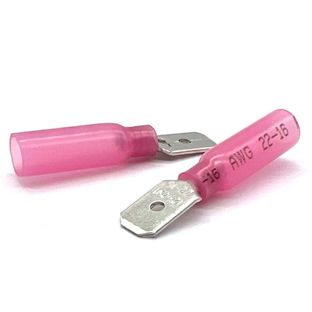 Boltsandnuts.Com Fork Terminal, 16 AWG, 600 V, Heat Shrink Insulated, Red, Crimp Termination with Heat Shrink EL-2216-MSPADE-HSR-100